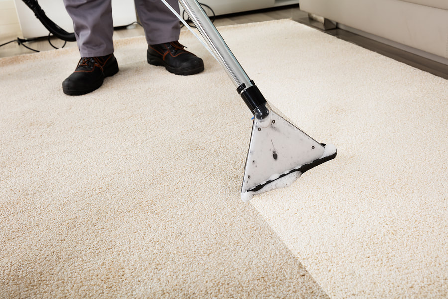 cleaning the carpet using vacuum